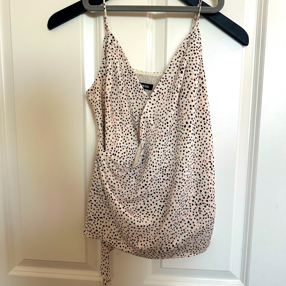 Express Silky Pink and Black Polka Dot Cami